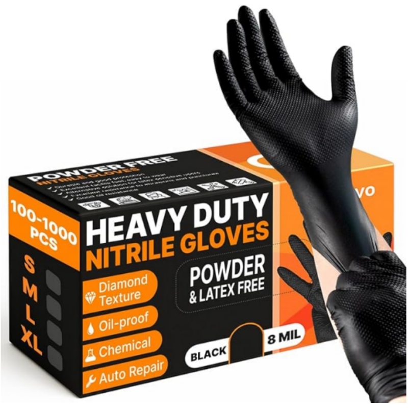 Nitrile Mechanic Glove - 8Mil Heavy Duty Black Nitrile Gloves