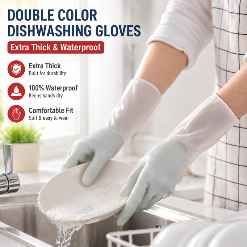 Dish Glove Rubber - PVC Double Color Dishwashing Gloves Extra