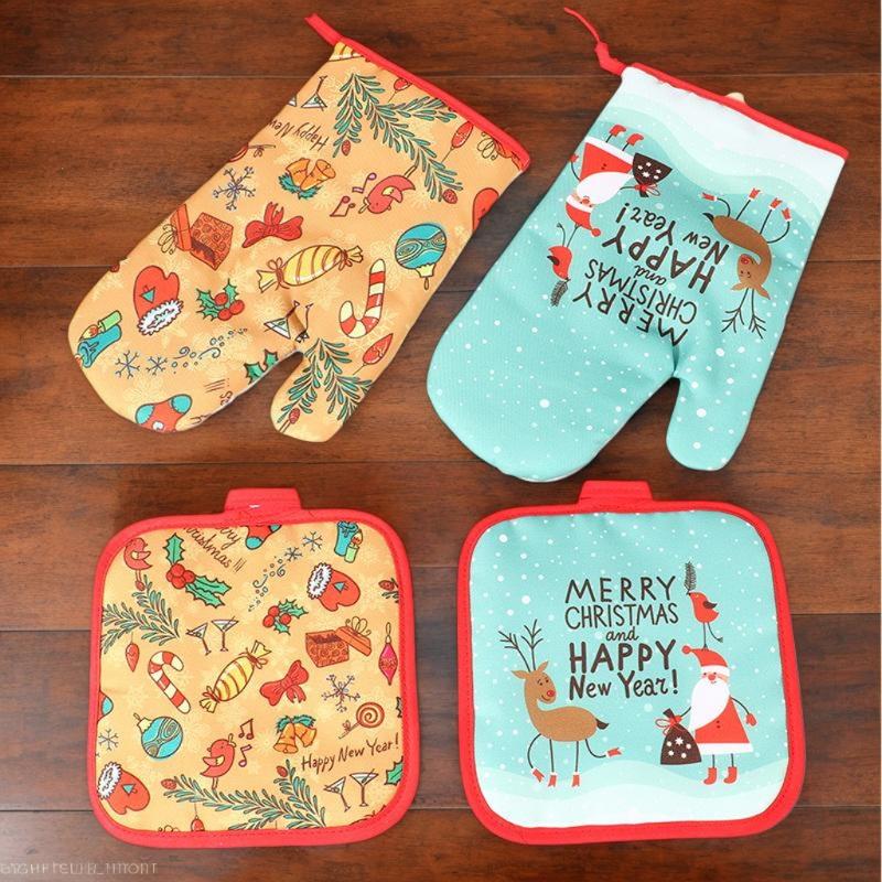 Oven Mitt Silicone - Christmas Oven Gloves Pot Holders Set