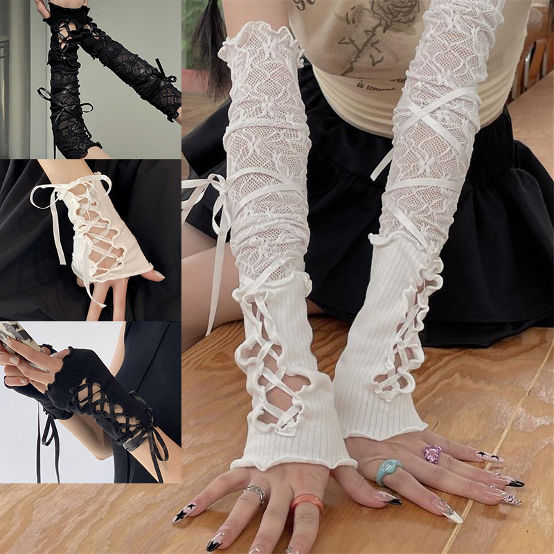 Women Lace‑Up Fingerless Arm S - Fingerless Glove Knit review and price