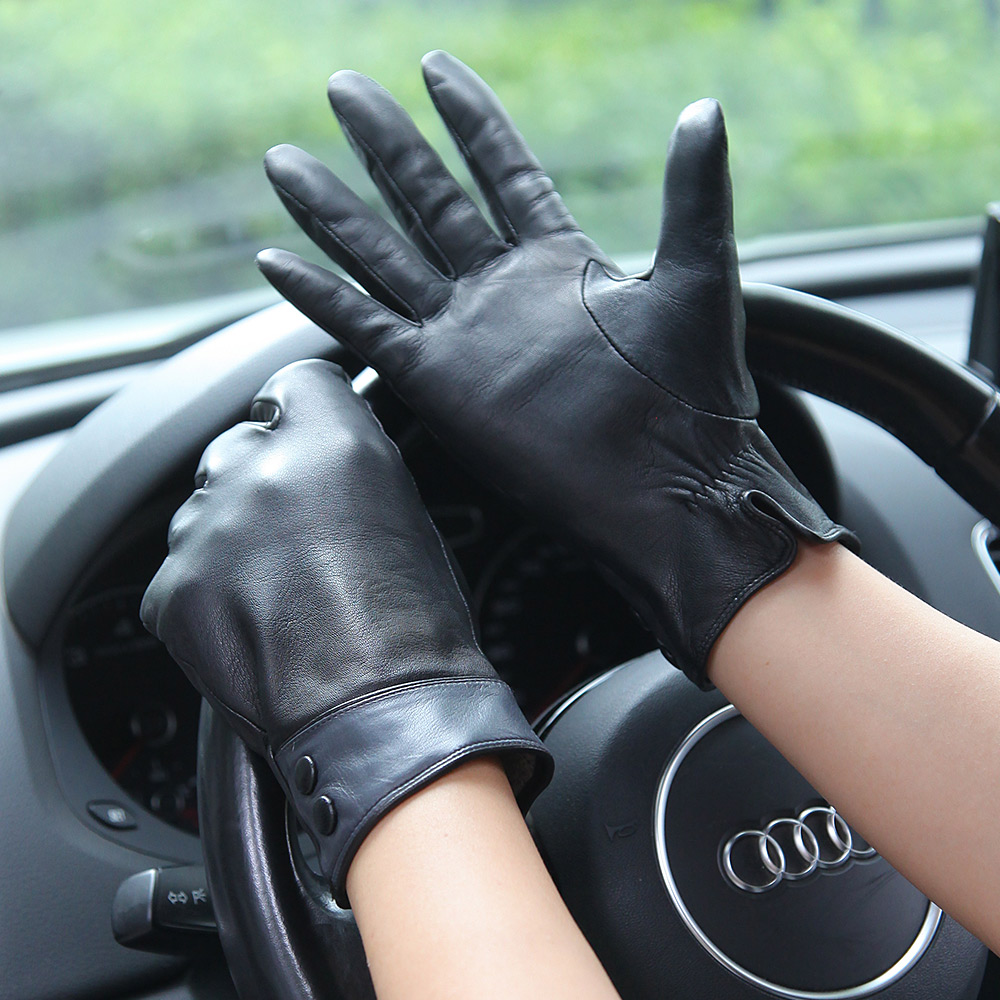 Fashion Black Real Leather Glo - Wool Glove Lined review and price