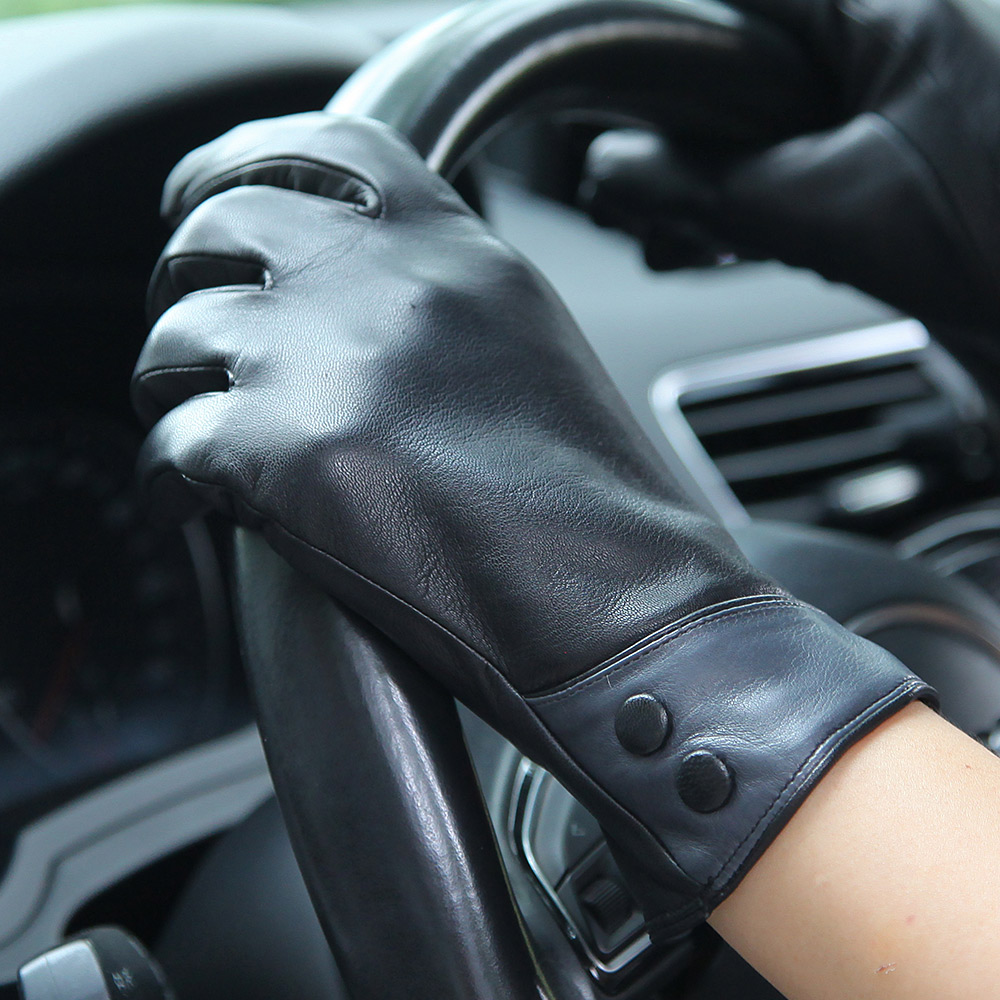 Fashion Black Real Leather Glo - Wool Glove Lined review and price
