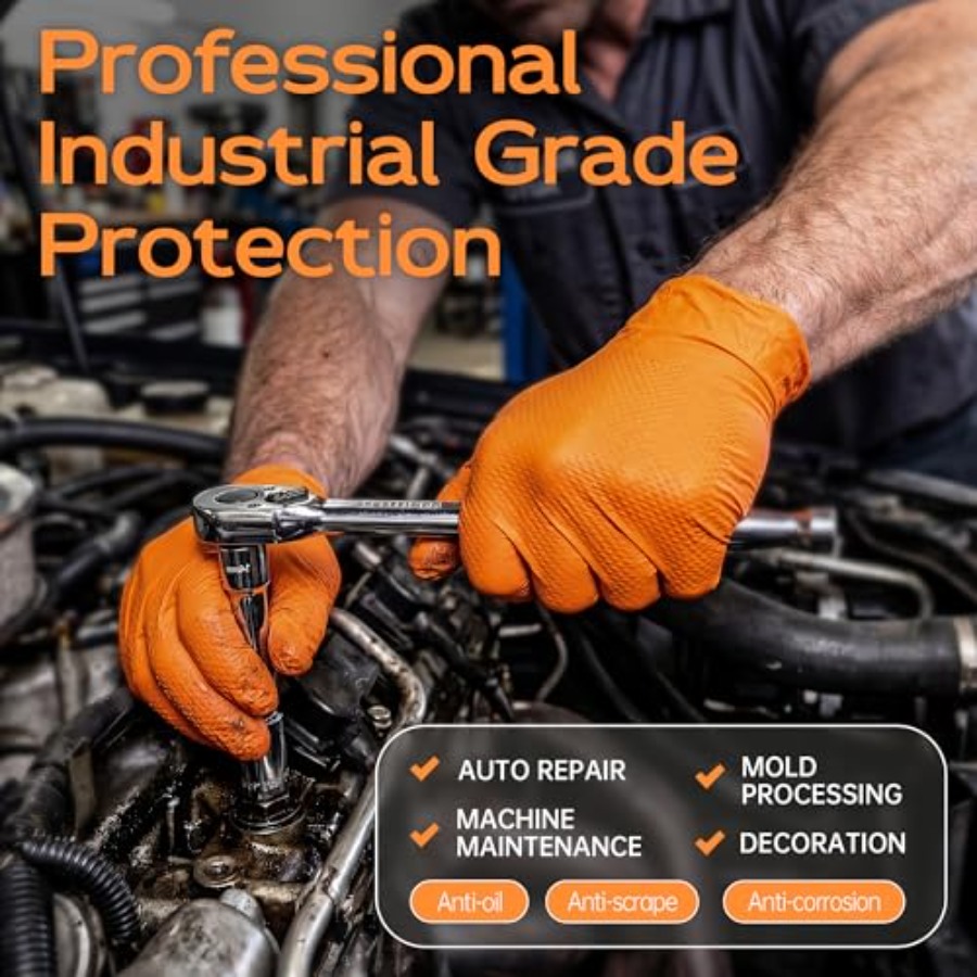 HEAVY DUTY 8 Mil Orange Nitril - Nitrile Mechanic Glove review and price