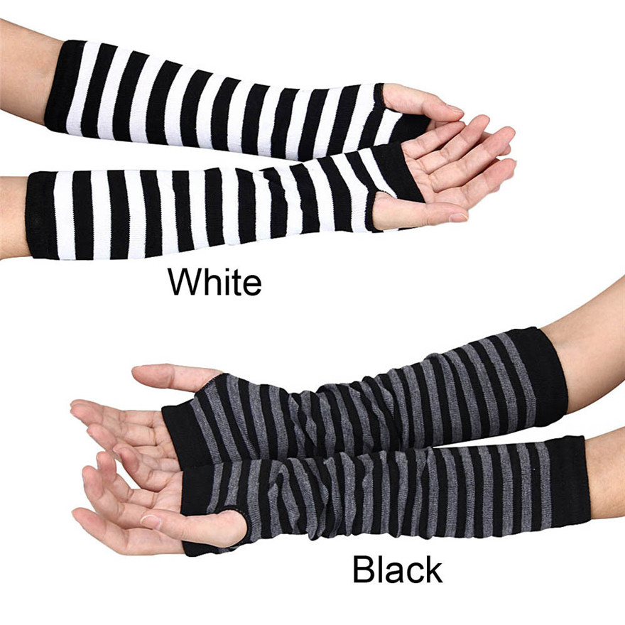 Women Long Sleeve Gothic Strip - Fingerless Glove Knit review and price