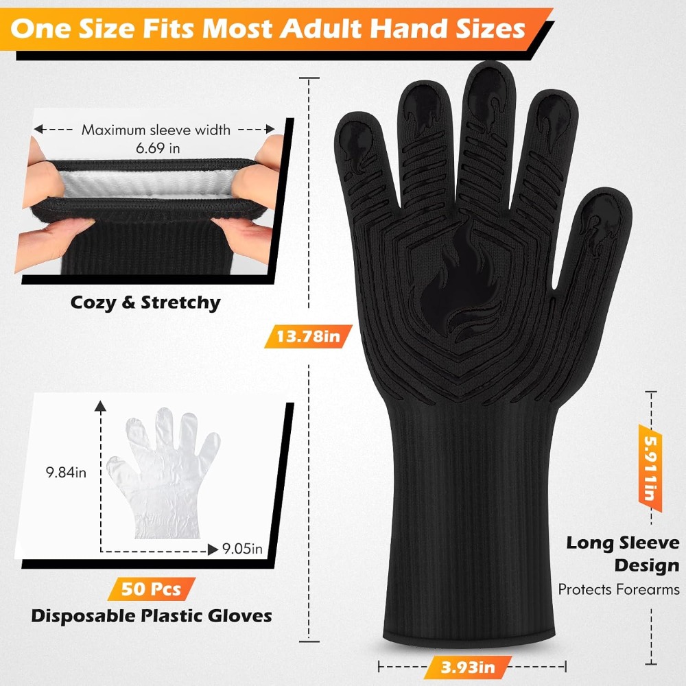 BBQ Gloves, 1472°F Heat Resist - Oven Mitt Silicone review and price